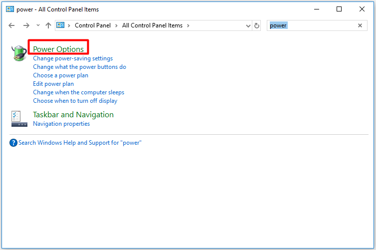 click power options