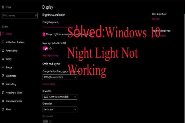 Windows 10 night light not working