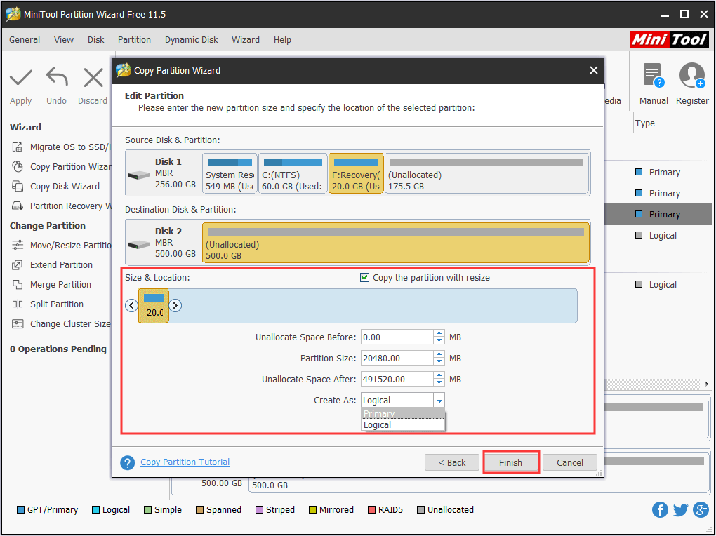 edit the new partition size