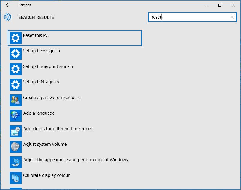 choose Reset This PC