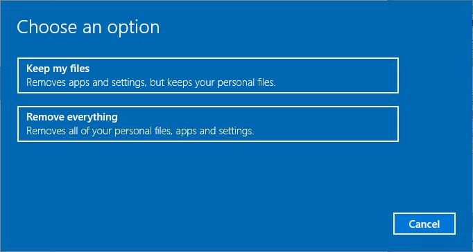 choose an option to reset