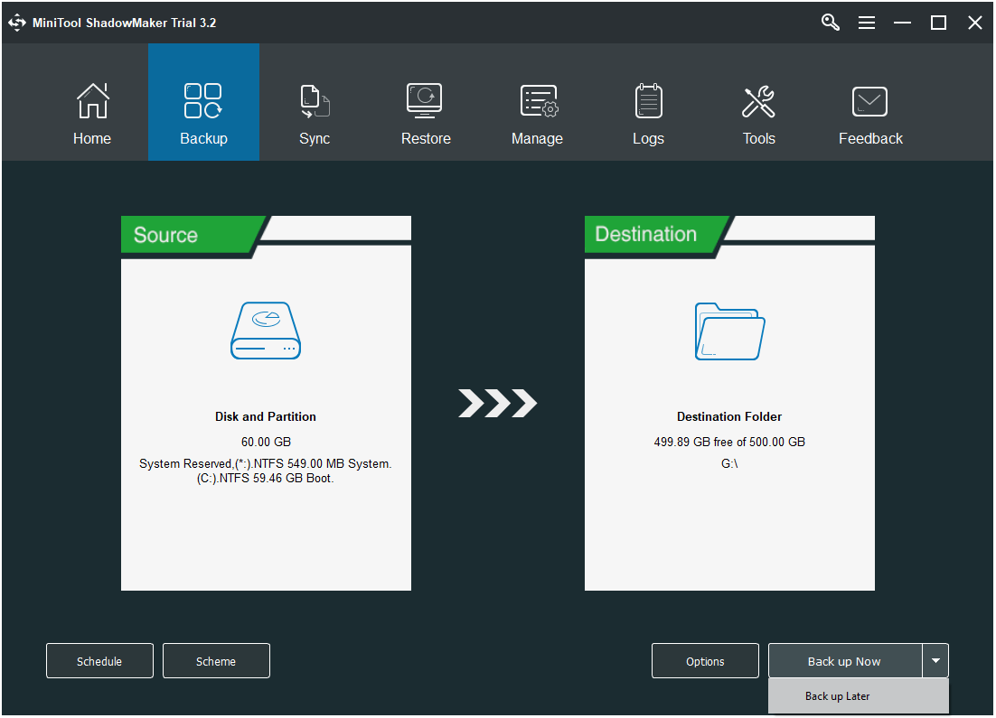 Windows 7 backup using ShadowMaker