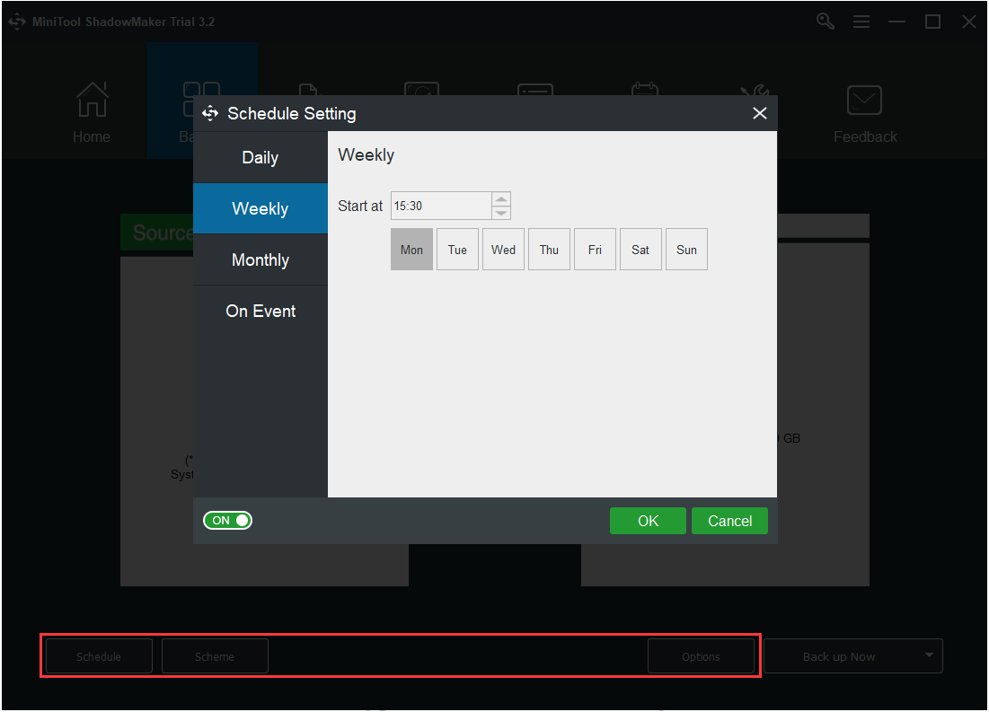 backup settings of ShadowMaker