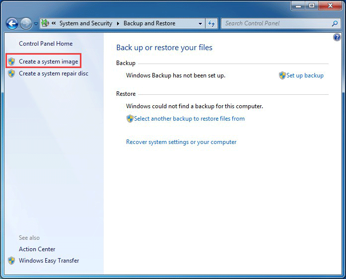 choose Create a system image