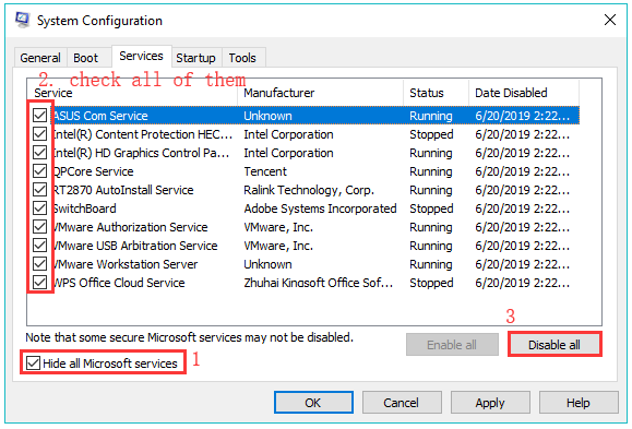 disable all non-system services