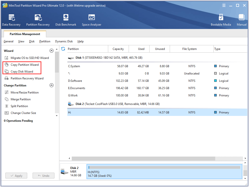 activate Copy Partition Wizard or Copy Disk Wizard to back up data
