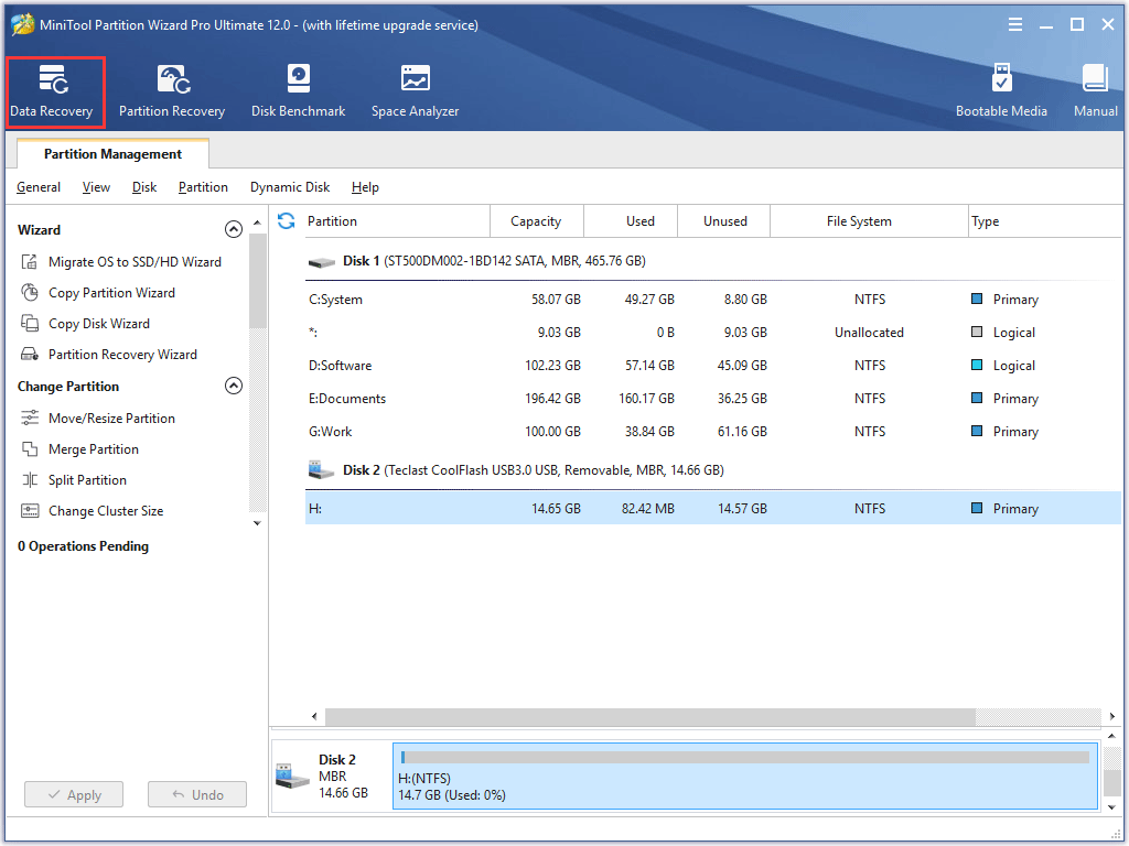 activate the Data Recovery feature from the toolbar