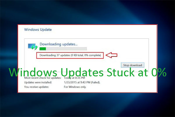 windows update stuck at 0 thumbnail