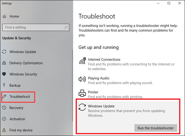 run Windows Update troubleshooter