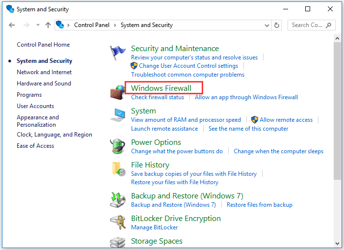 click Windows Firewall
