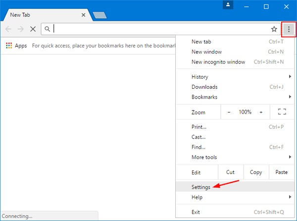 open settings of the Chrome