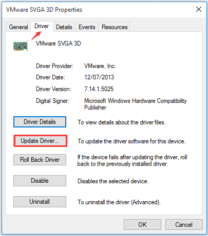 click Update Driver button