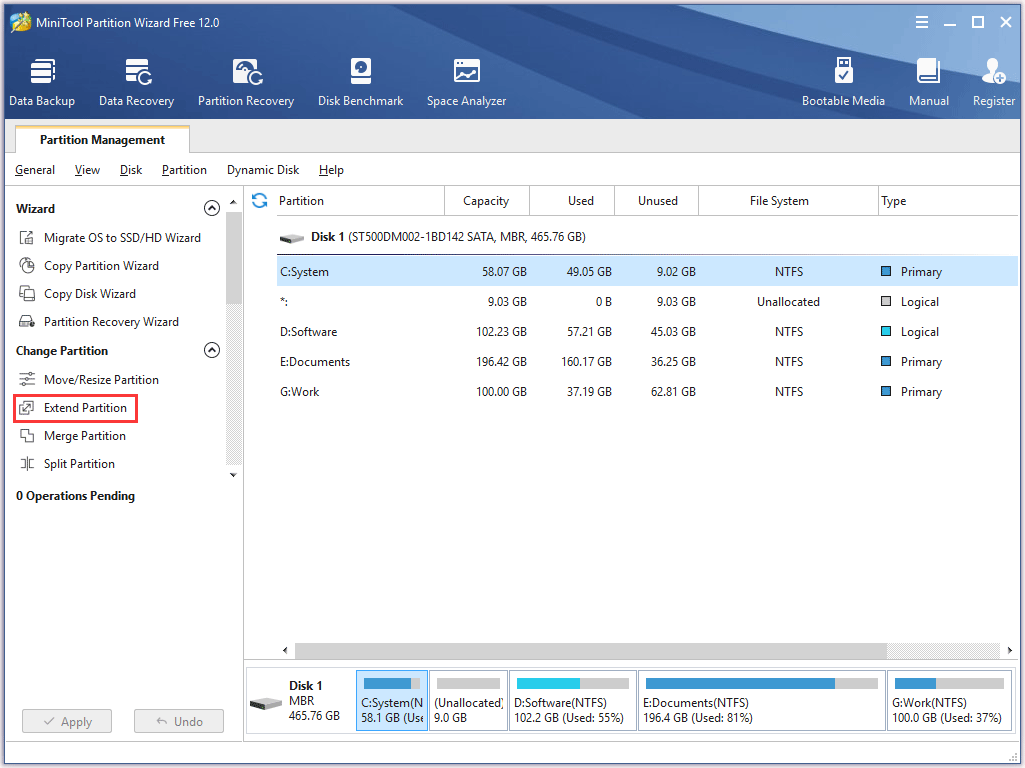 activate the Extend Partition feature