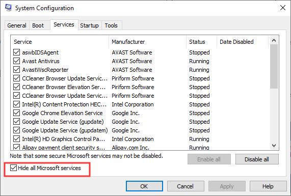 Hide all Microsoft services