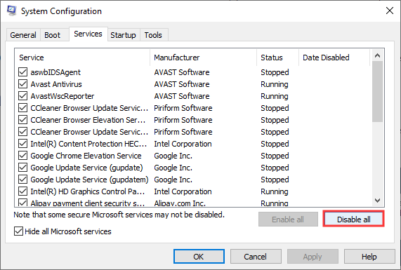 disable all