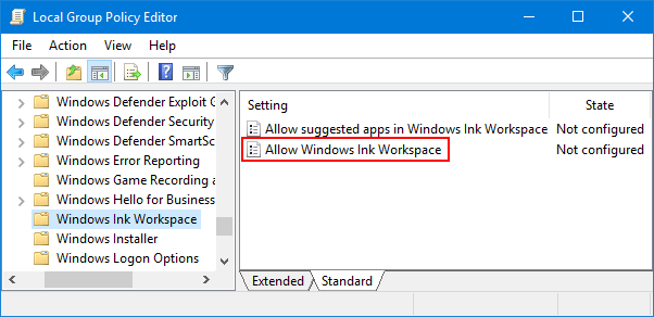 click Allow Windows Ink Workspace