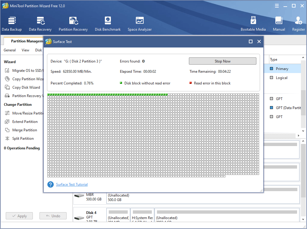 run Surface Test and wait for it to finish