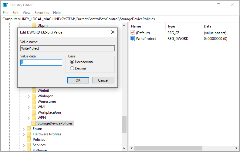change the value of WriteProtect to 0