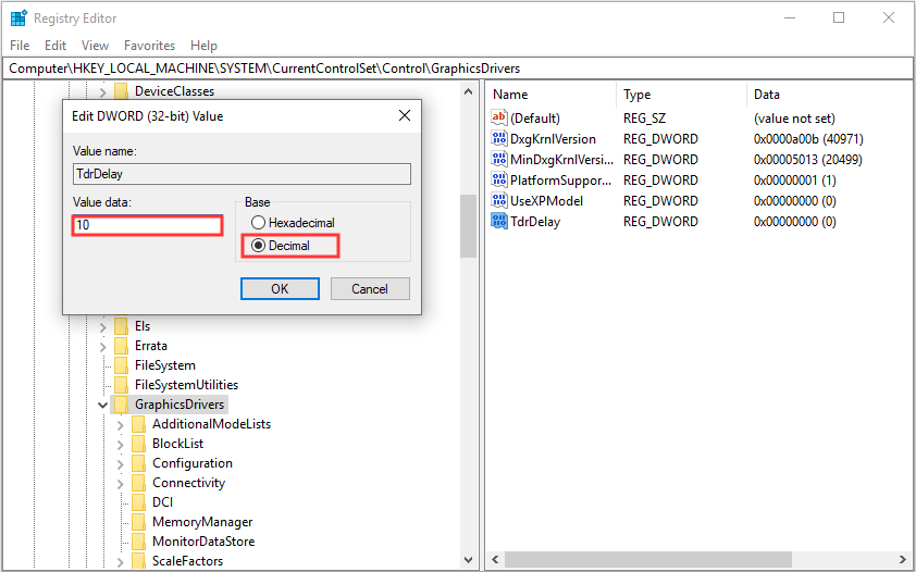 change TdrDelay Value data to 10