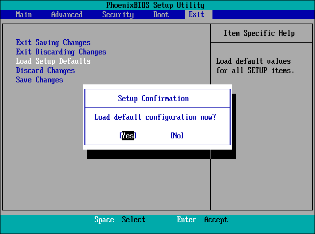click Yes to load default configuration