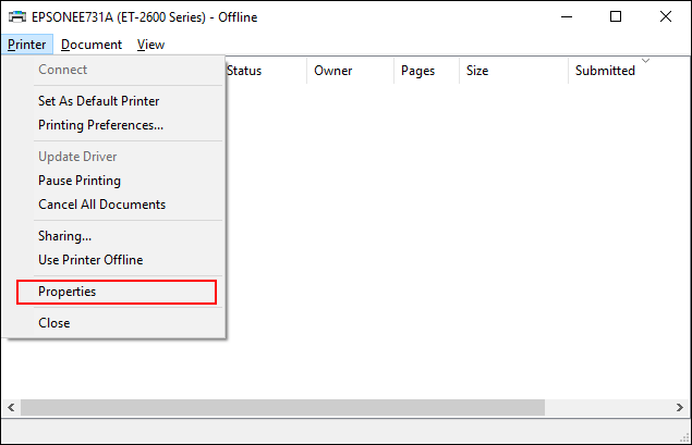open the printer properties