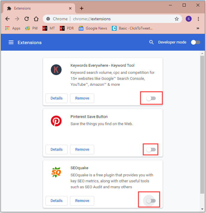 disable extensions