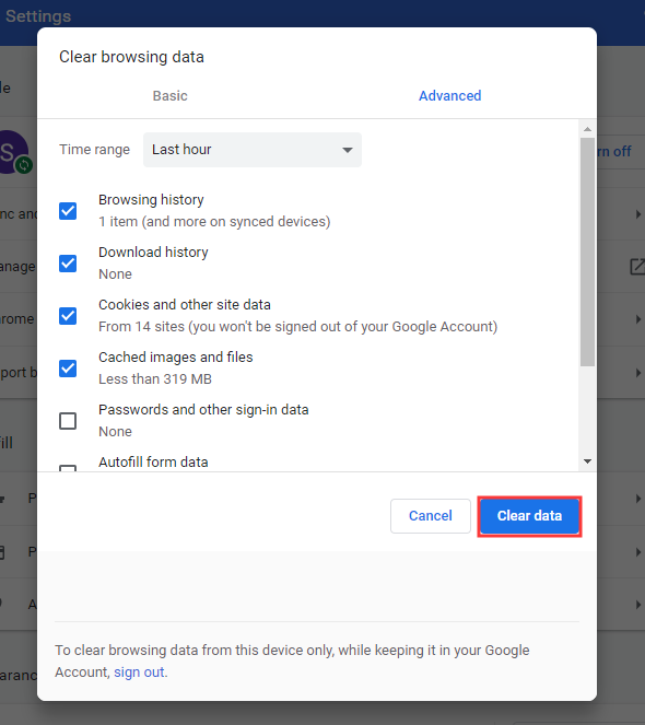 click Clear data