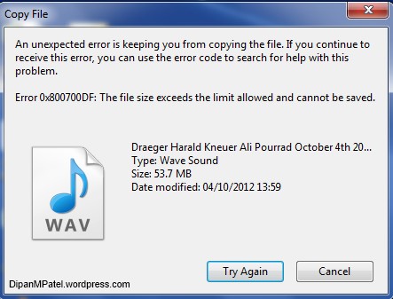 files exceeds the limit allowed cannot be saved