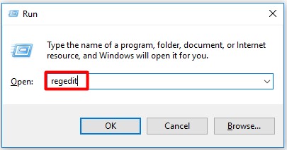type the regedit command and hit enter