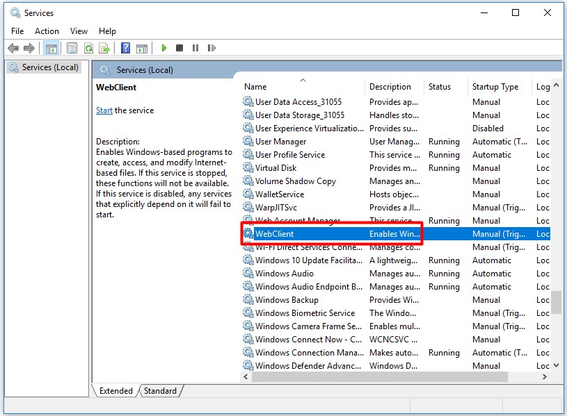reboot the WebClient service