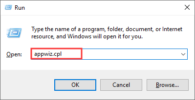 type appwiz.cpl in the Run box