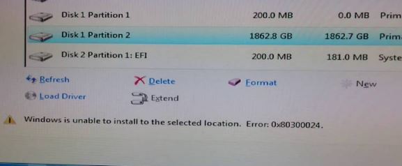 Windows cannot be installed on drive error