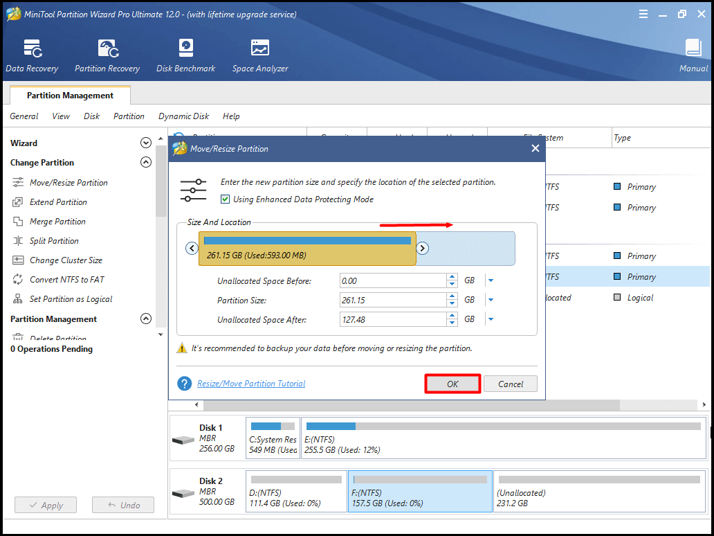 decide the location and size of the target partition
