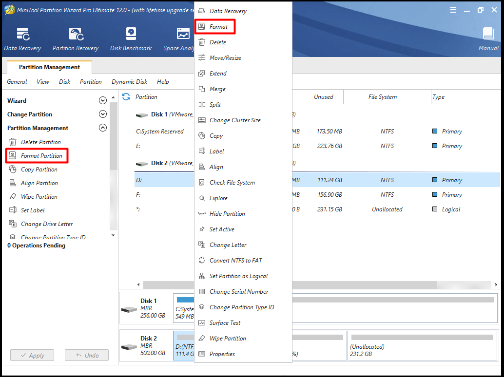 format the target partition