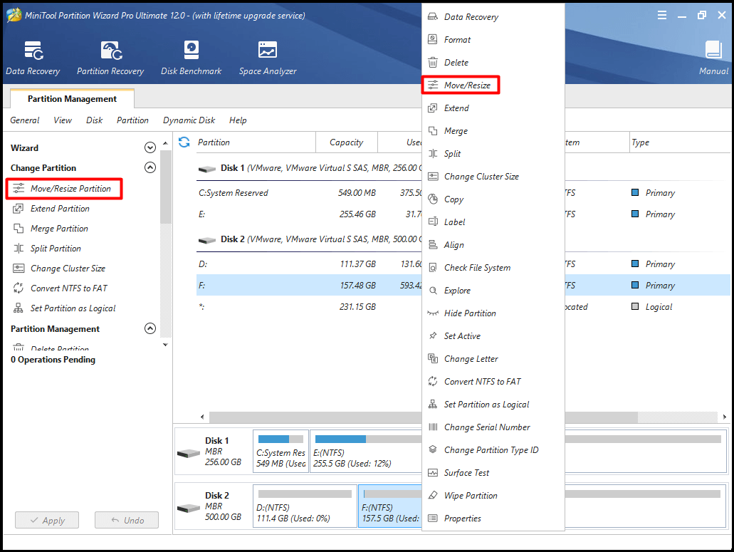 select the Move/Resize option on the menu