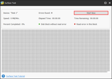 start the hard drive health test by clicking the Start Now button