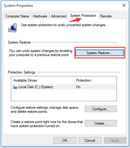 click System Restore