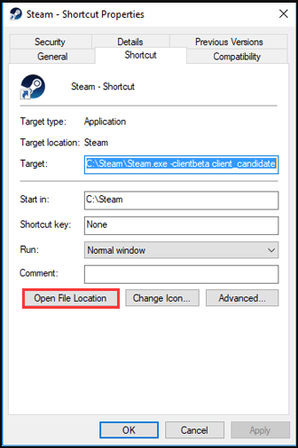 click Open File Location