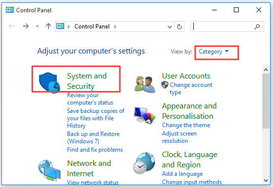 click on System and Security