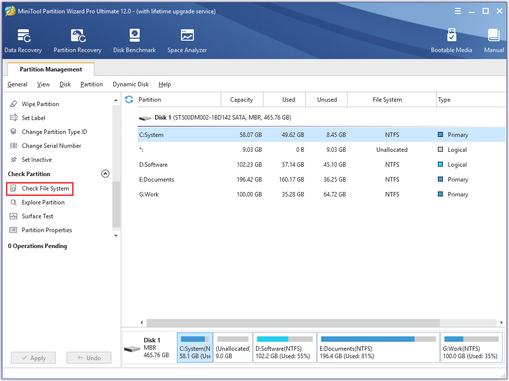click the Check File System feature