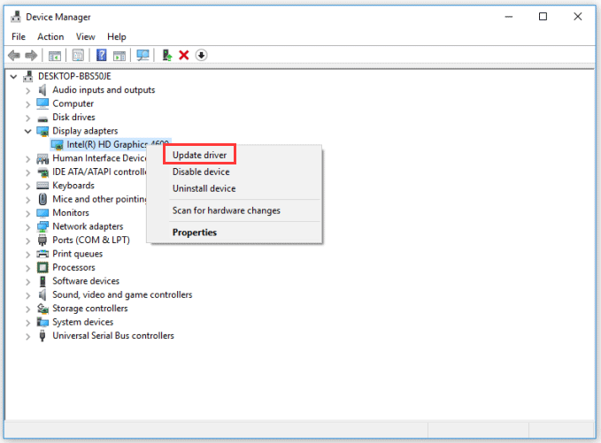 update the outdated or faulty driver