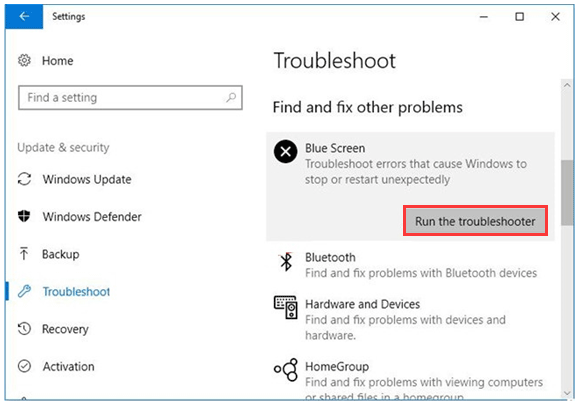 Run Blue Screen troubleshooter