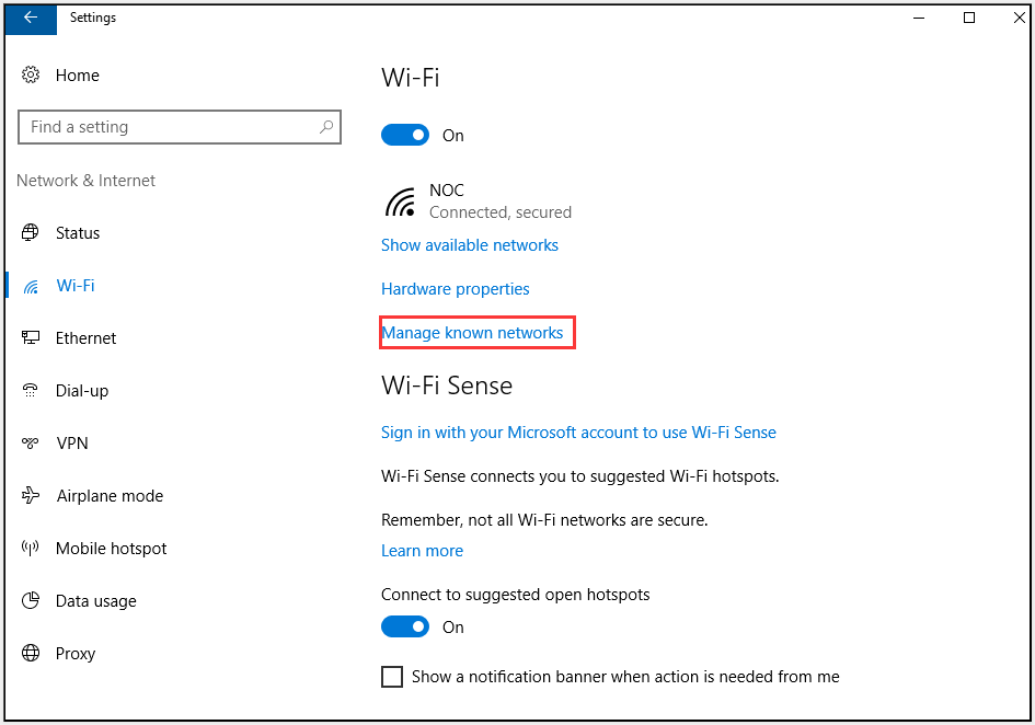 click Manage Known networks