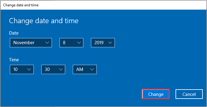 Windows 10 change time