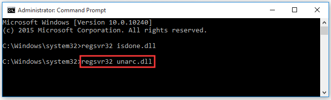 run regsvr32 unarc.dll command