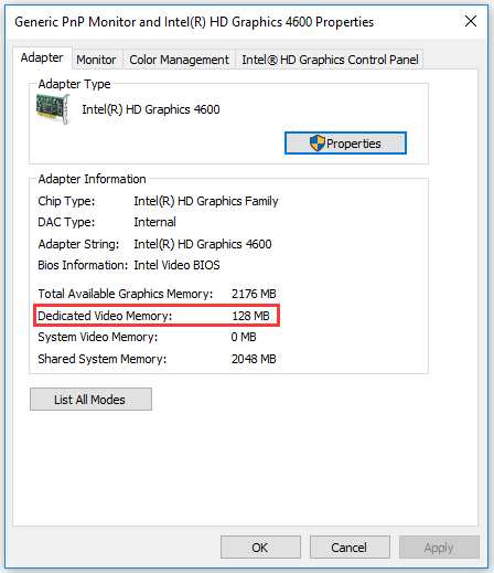 gpu vram 128mb windows 8