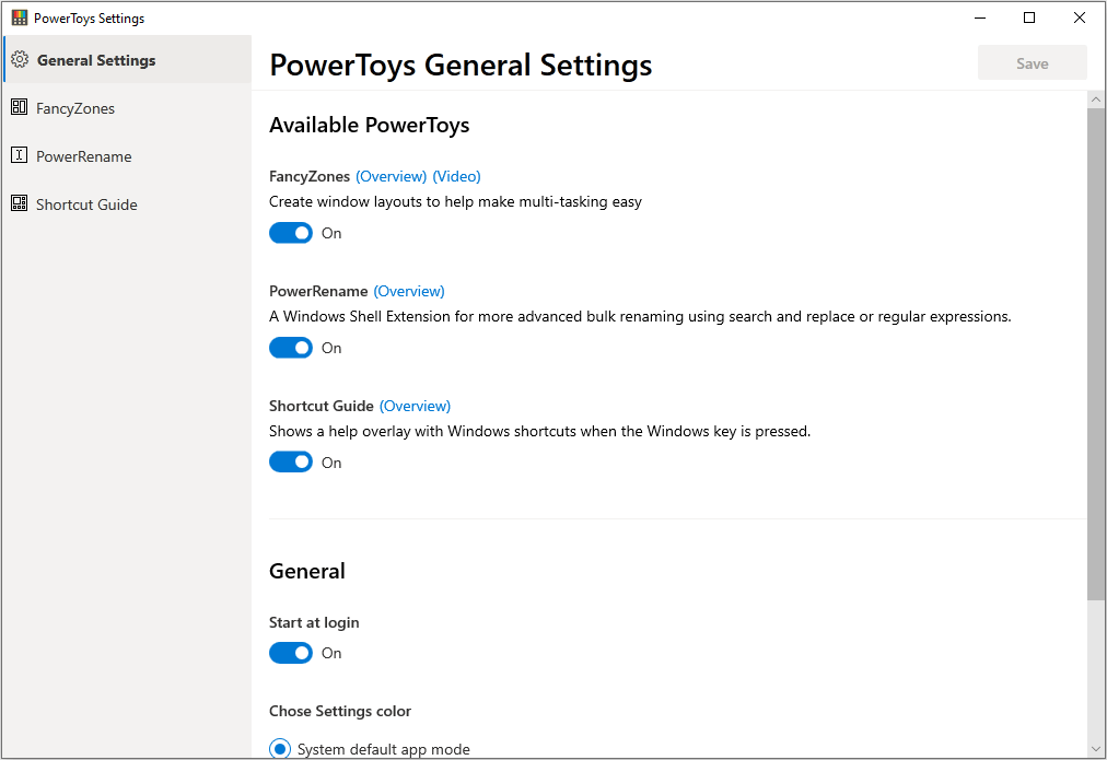 PowerToys General Settings