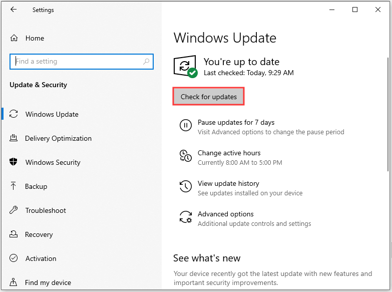 click Check for updates