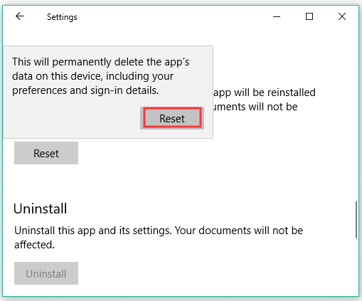 click Reset