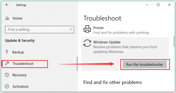 run Windows update troubleshooter